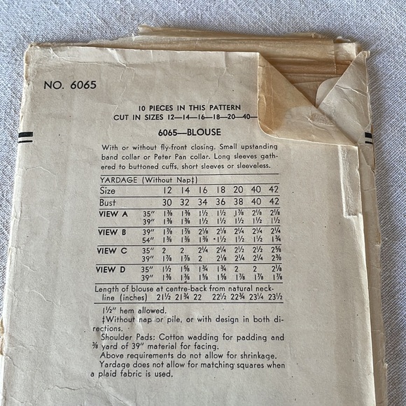 Vintage Vogue Pattern, 6065, size 18, 36 bust, 39 hip ca 1940's or 1950's - Picture 4 of 6